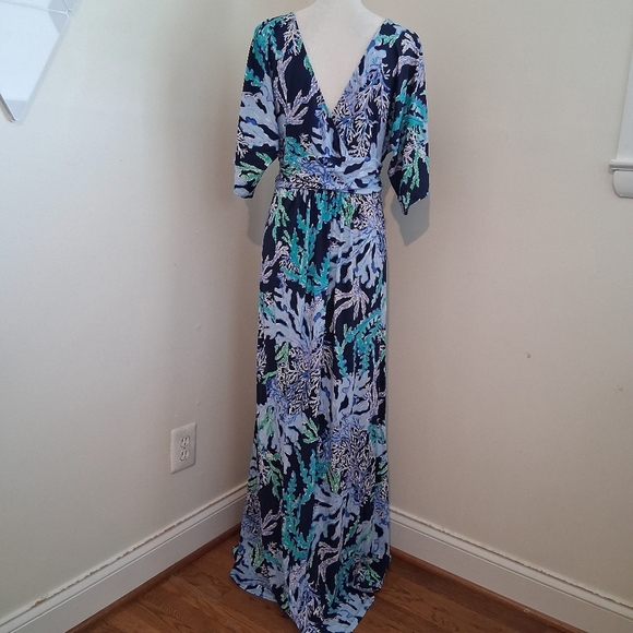 Lilly Pulitzer Parigi Maxi Dress Deep Indigo Swish Sway Navy Blue Size L NWT - Picture 4 of 9